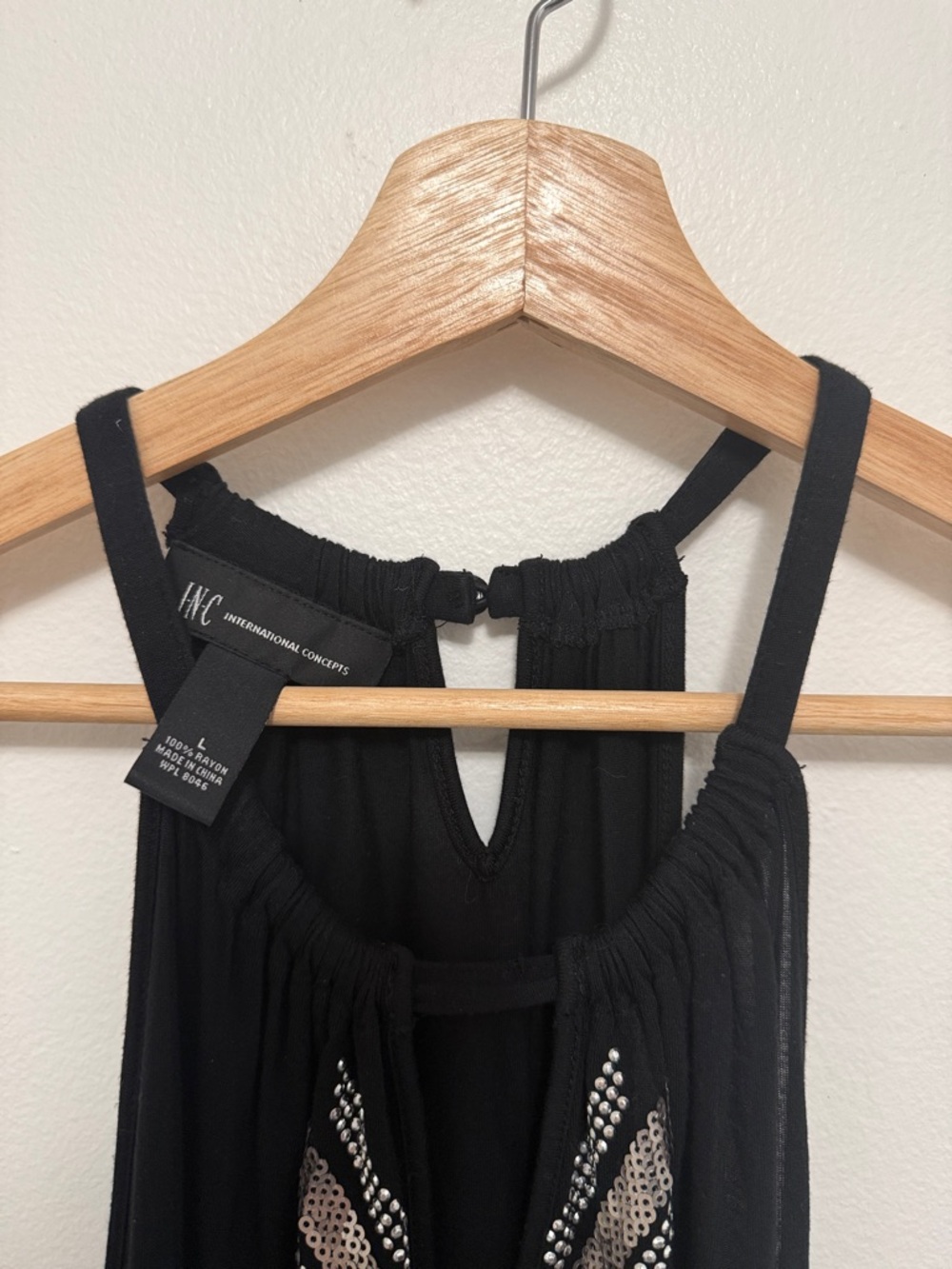 INC International Concepts Black Sequin Aztec Print Halter Style Keyhole Tank - Picture 4 of 4